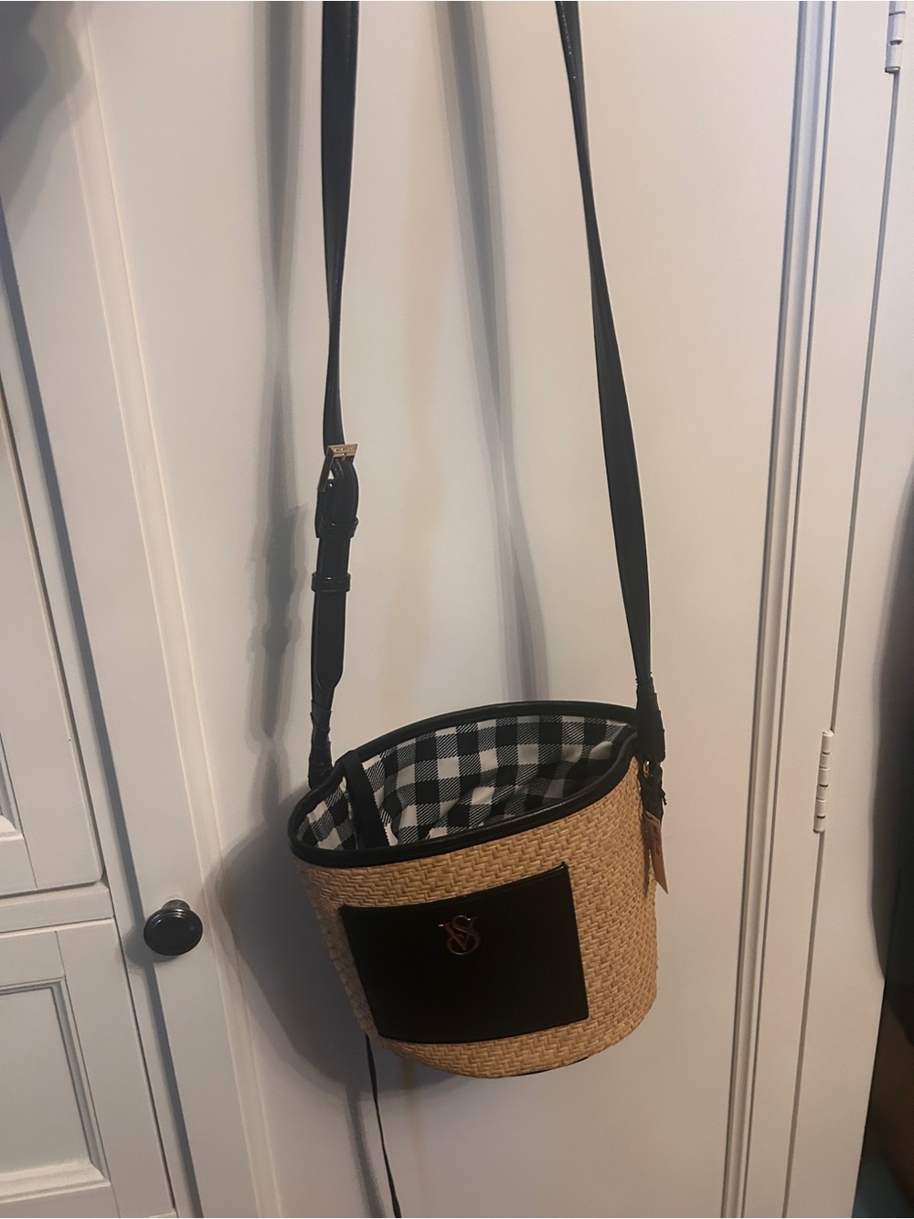 Victoria's Secret Black-Trim Straw Crossbody Bucket Bag